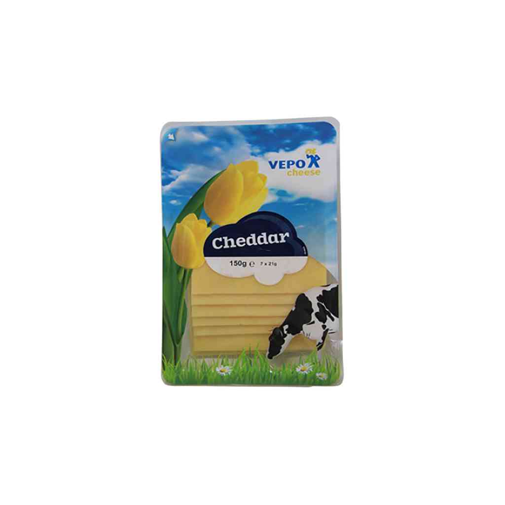 150 gram pack of vepo white cheddar cheese slices