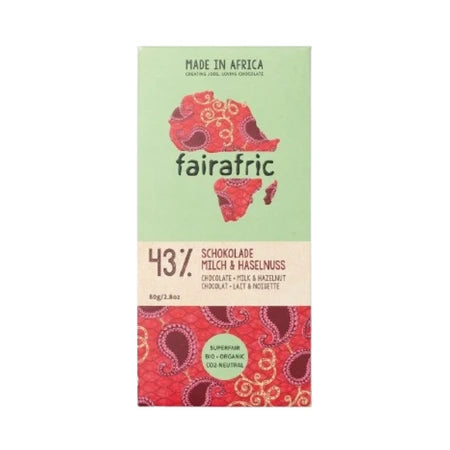 Fairafric Melcom 43% Milk Chocolate & Hazelnut 80g