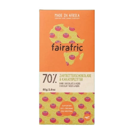 Fairafric 70% Dark Chocolate With Nibs 80g