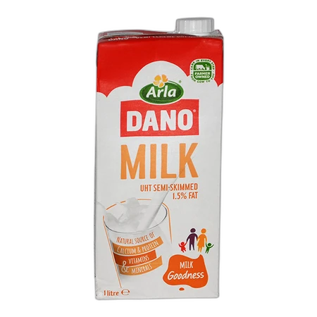 Dano Milk Uht Semi Skimmed 1.5% Fat 1ltr