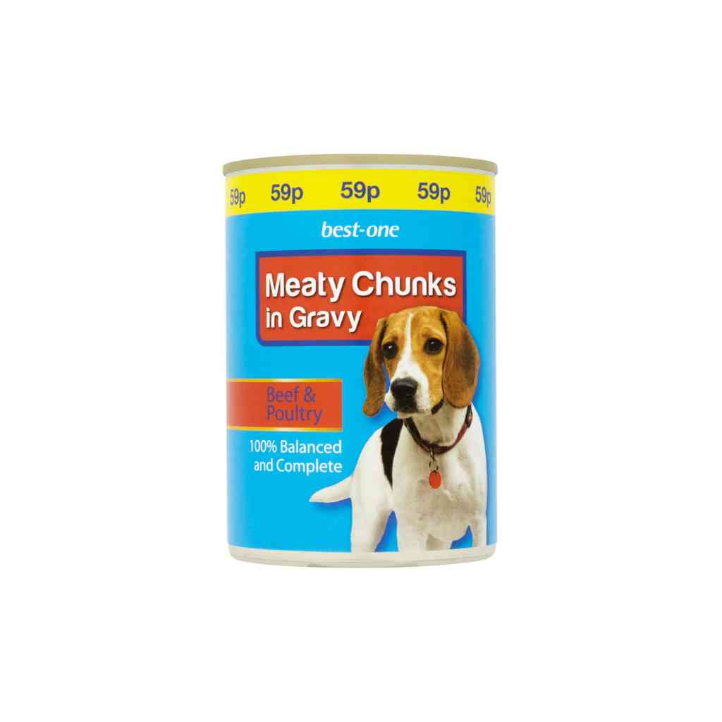 400 gram can of best-one dog food beef and poultry chunk gravy