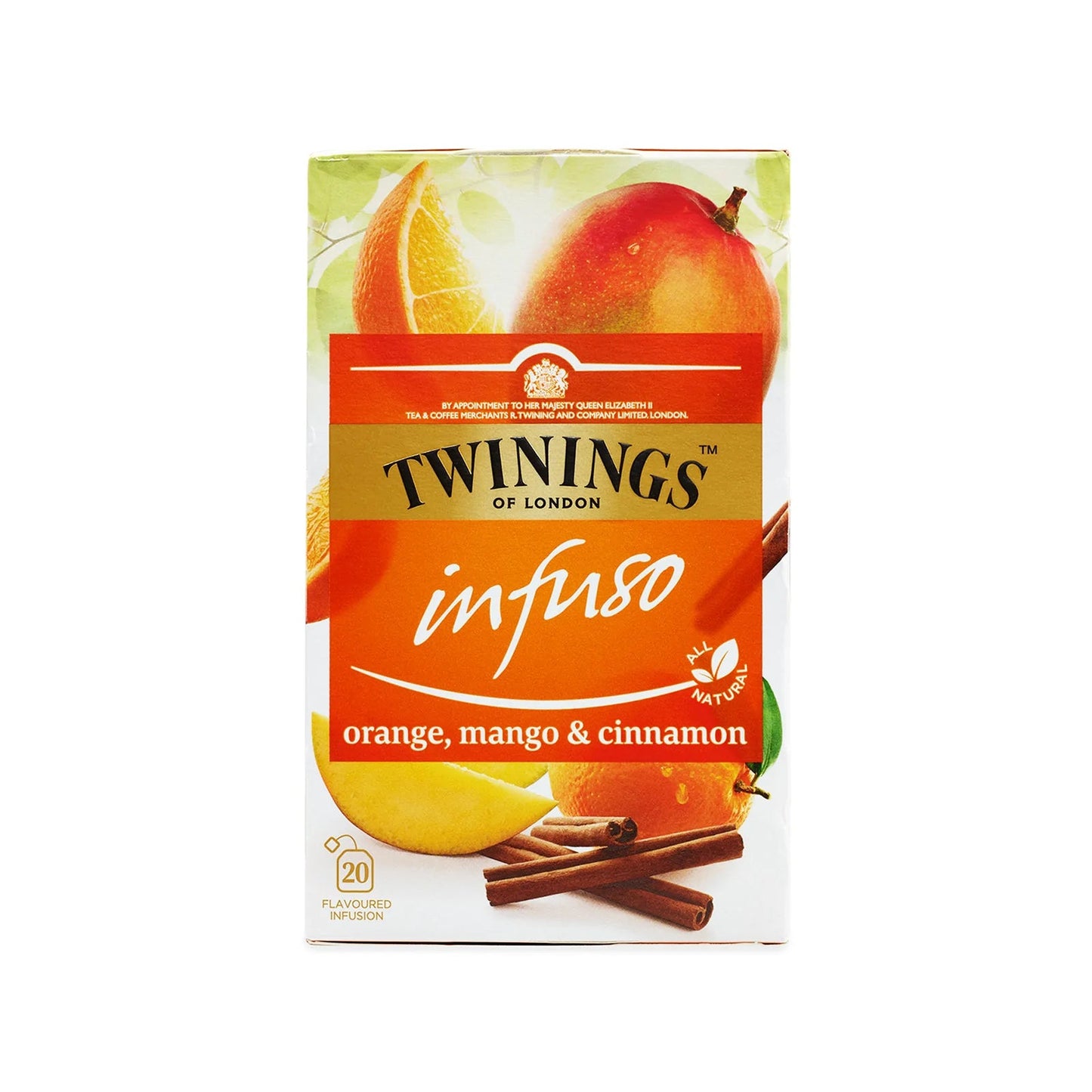 40 gram box of twinings infuso orange, mango & cinnamon