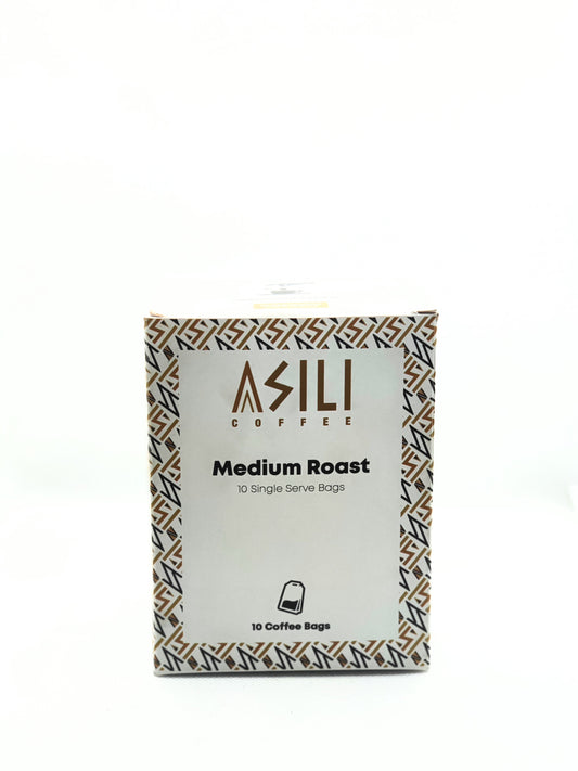 100 gram box of 10 single medium roast asili coffee bags