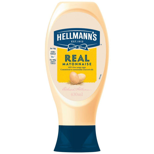 430 millilitre bottle of hellmann's real squeezy mayonnaise