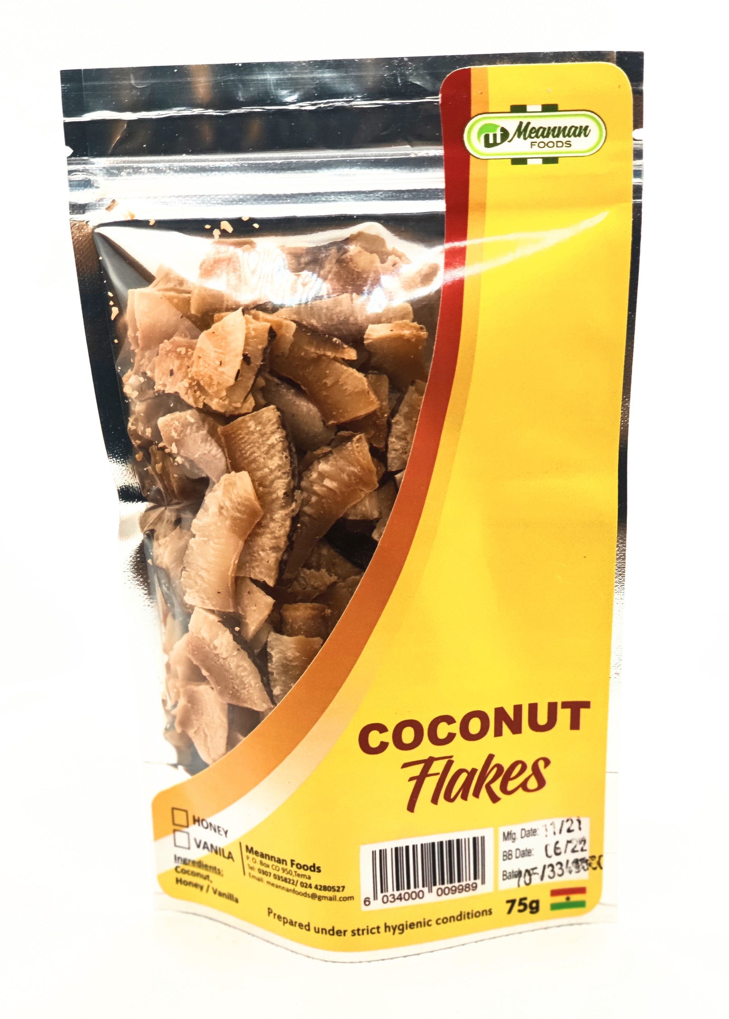 75 gram bag of meannan coconut flakes