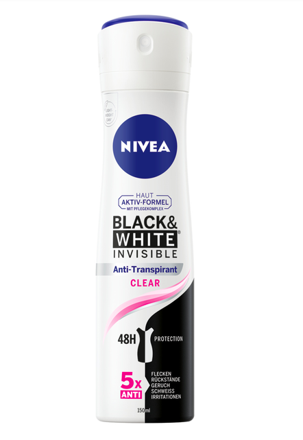 150 millilitre container of nivea black and white invisible deodorant spray