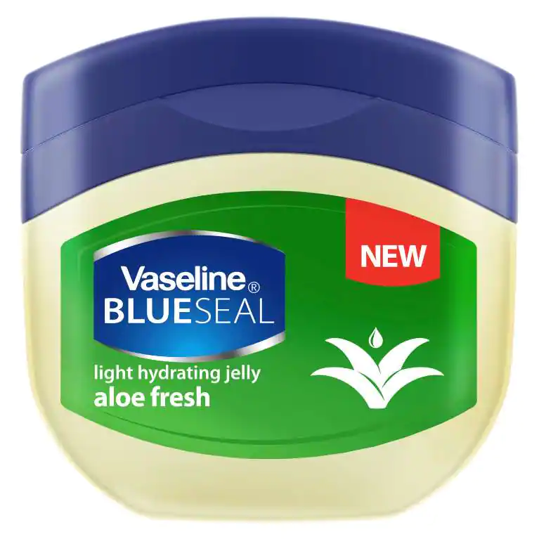 Container of vaseline blueseal aloe fresh hydrating jelly