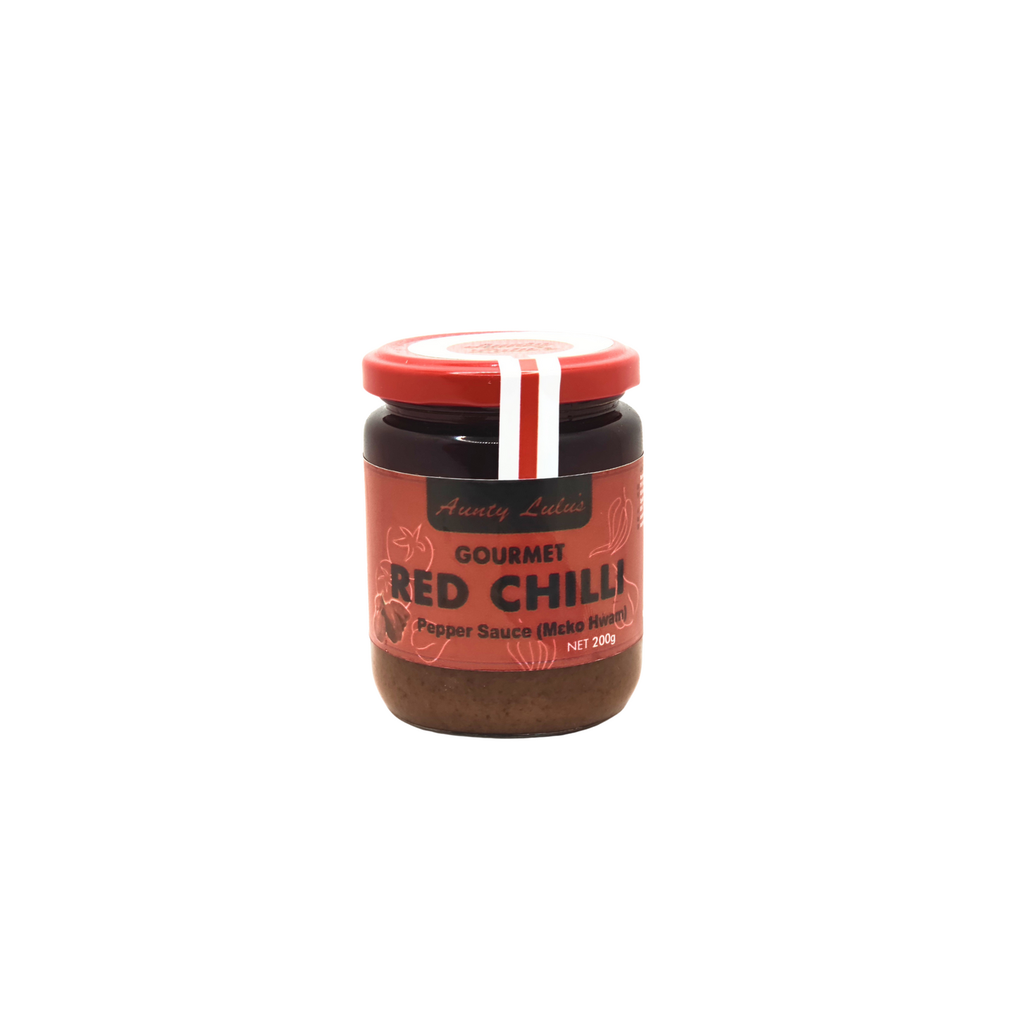 200 gram jar of aunty lulu's gourmet red chili sauce