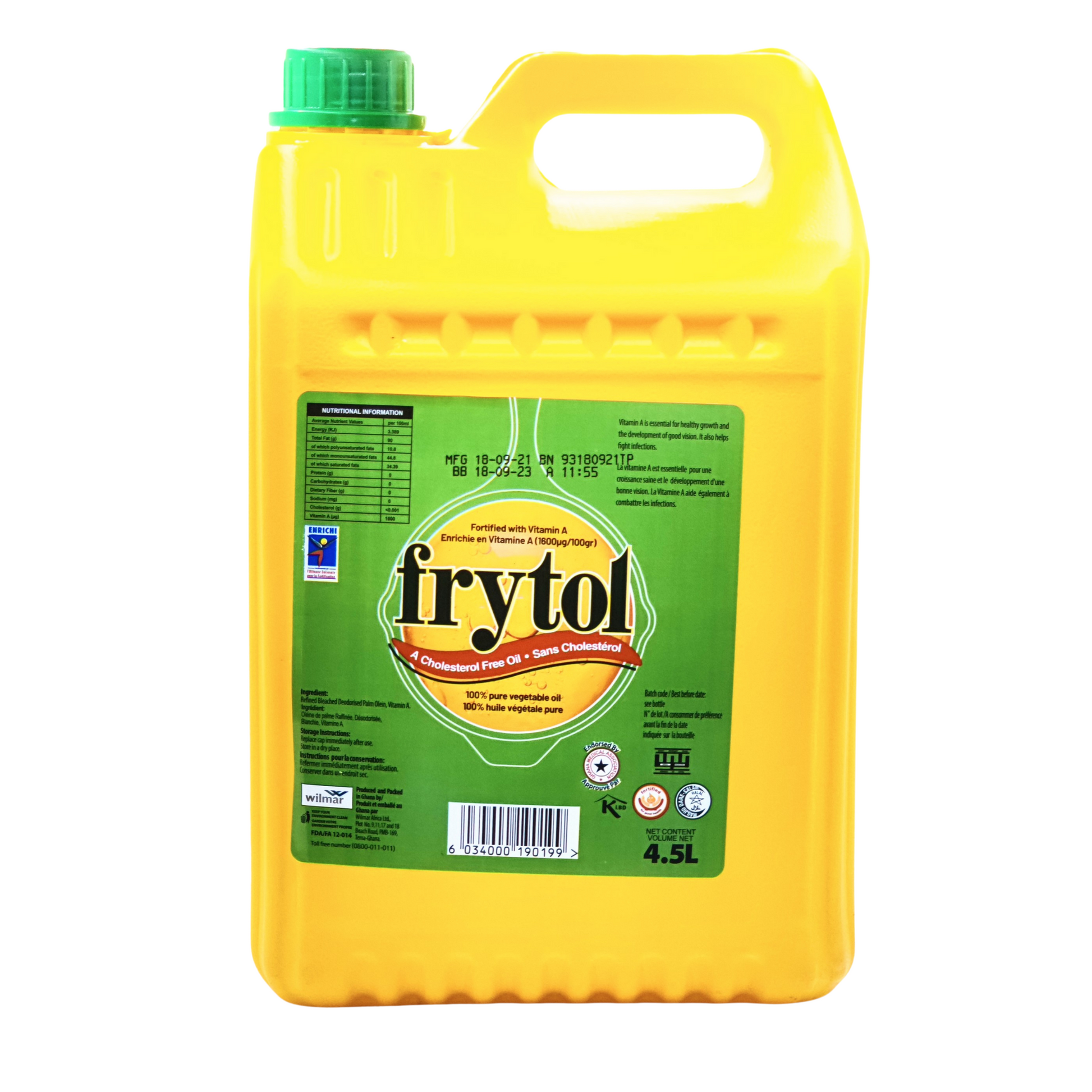 4.5 litre gallon of frytol vegetable cooking oil