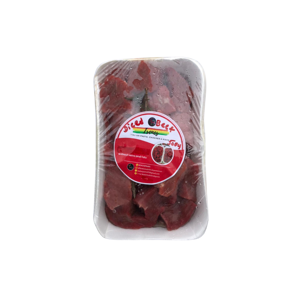 500 gram pack of organic diced beef 